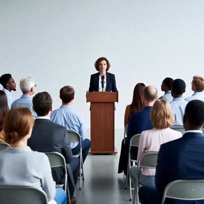 Speaker presents to an audience in a hall