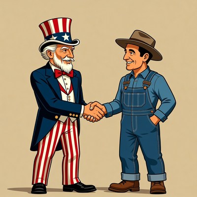 Farmer and uncle sam shake hands