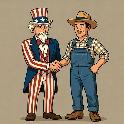 Uncle sam and farmer shaking hands