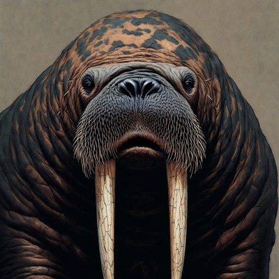 Walrus standing on sandy beach shore