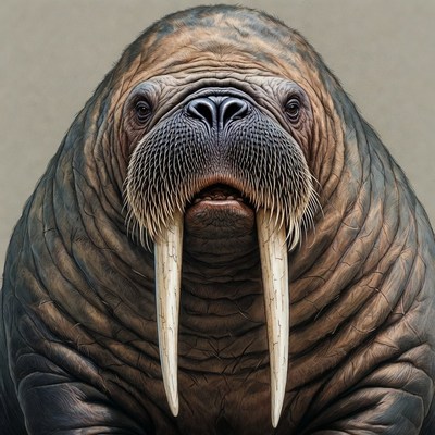 Walrus with large tusks and thick skin