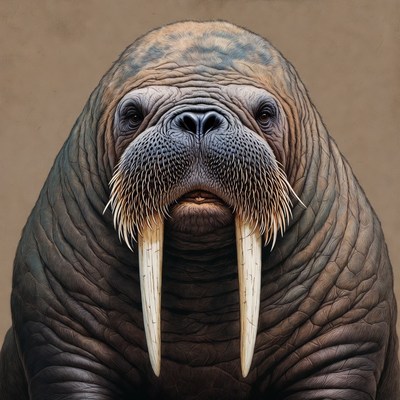 Walrus with large tusks and whiskers