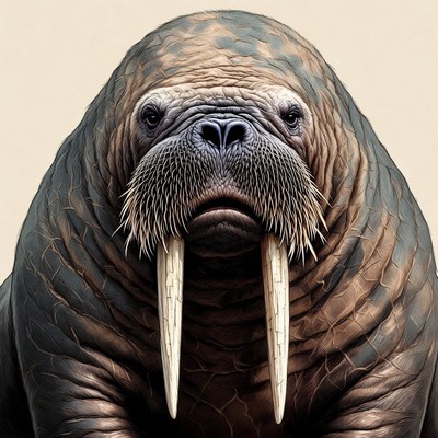 Walrus with tusks on display