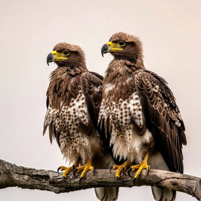 Eagles perched on a branch outdoors