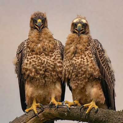 Young birds sitting on a branch