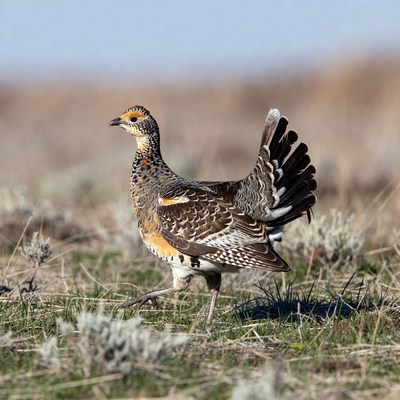 Bird walks on grass in field