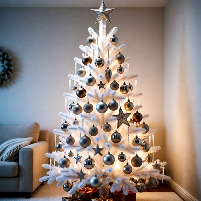 White christmas tree with decorations