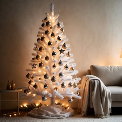 Decorated white christmas tree indoors