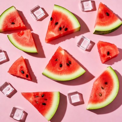 Watermelon slices on pink background