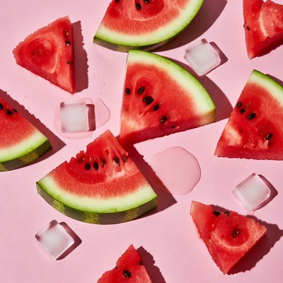 Slices of watermelon on pink background
