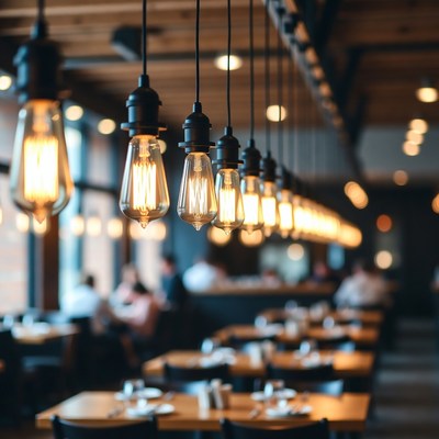 Warm lights in a restaurant setting