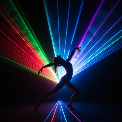 Dancer in neon light display