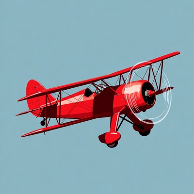 Classic biplane flying in clear sky