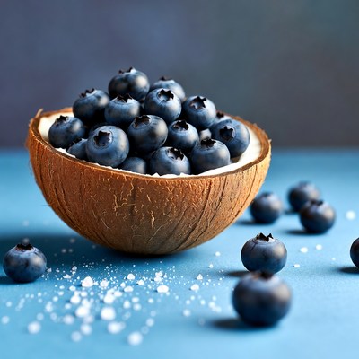 Blueberries in a coconut shell
