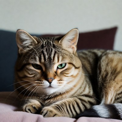 Cat resting on soft blanket