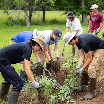 Students working on community gardening project