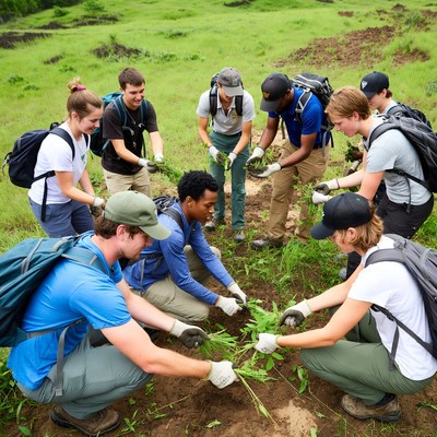 Group plants native species in a field
