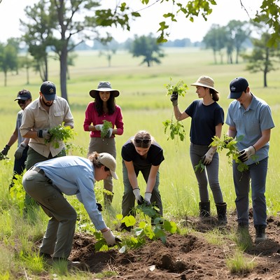 Group plants trees at local farm