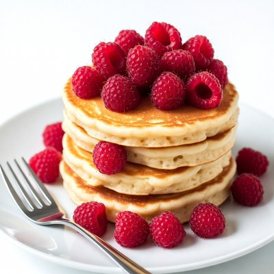 Pancakes with raspberries on a plate