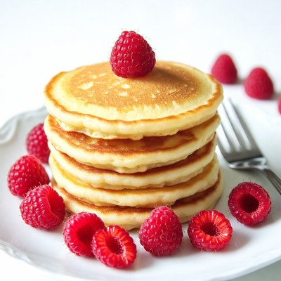 Pancakes with raspberries on a plate