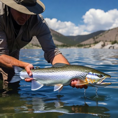 Catching fish by the lake
