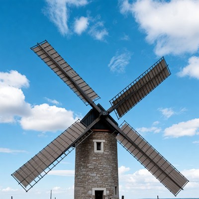 Historic windmill under blue sky