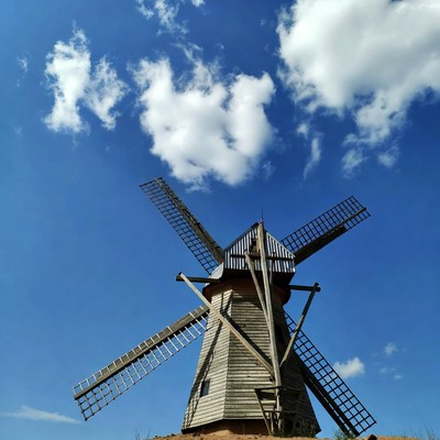 Windmill under a blue sky
