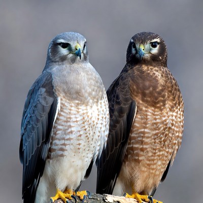Two hawks perched on a branch