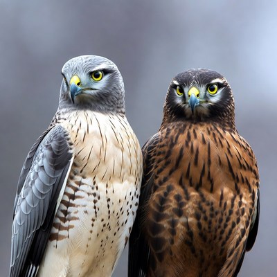 Hawks perched side by side in nature