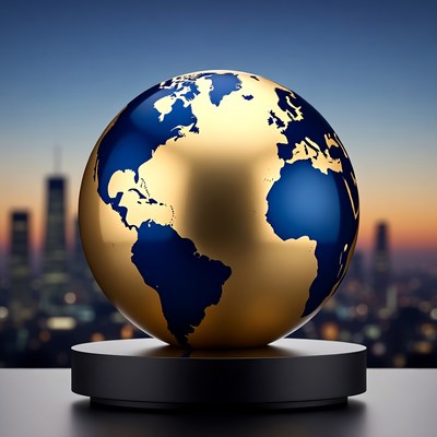 Golden globe on display at sunset