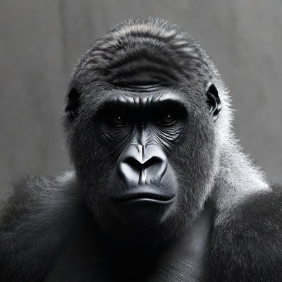 Gorilla face in black and white