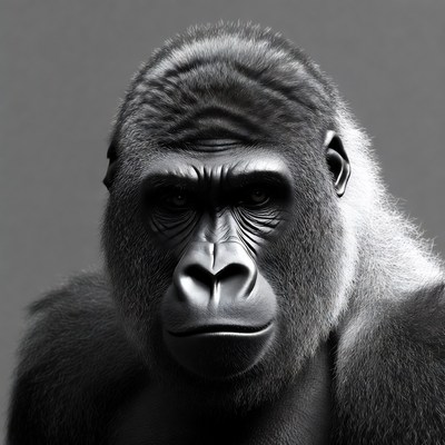 Gorilla portrait in black and white