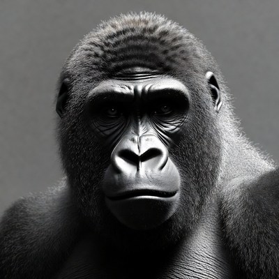 Gorilla portrait in black and white