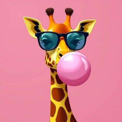 Giraffe chewing gum with sunglasses