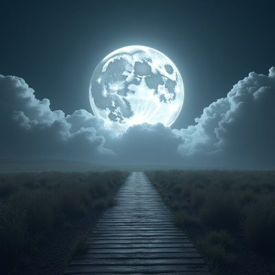 Walkway under a bright full moon