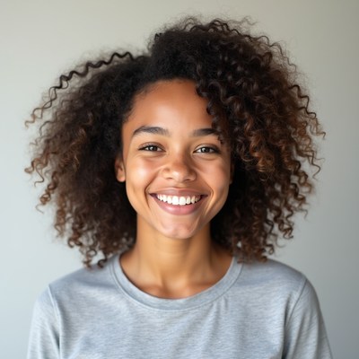 Smiling woman with curly hair