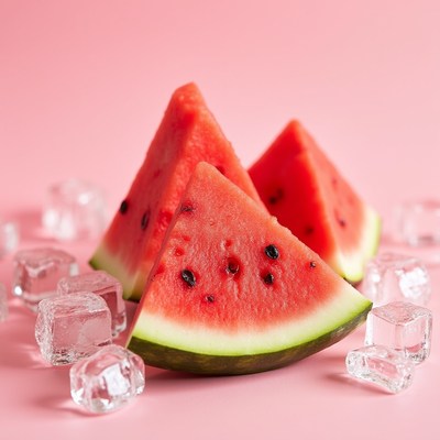 Slices of watermelon with ice cubes