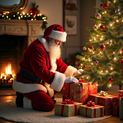 Santa prepares gifts for christmas celebration