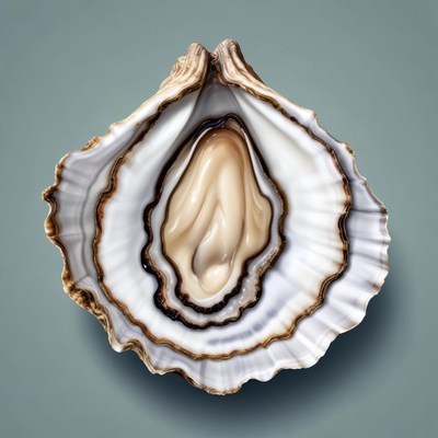 Open oyster on a blue background