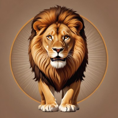 Lion standing in front of a circular design
