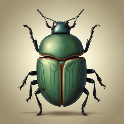 Green beetle on plain background