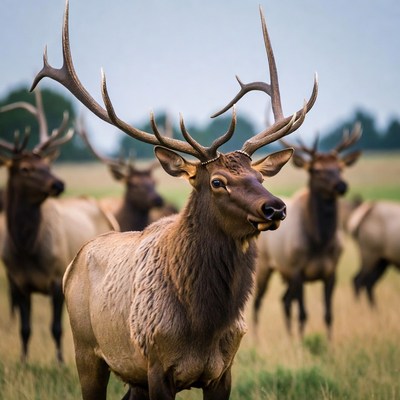 Elk herd in open field