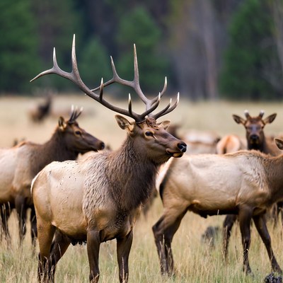Elk herd in natural habitat