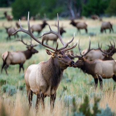 Elk in grassy field during daylight