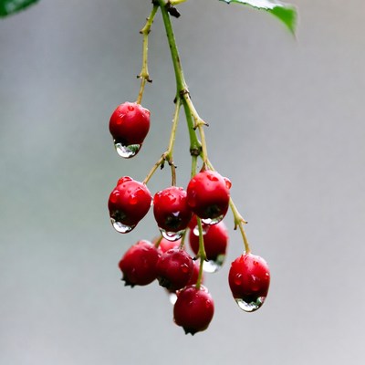 Red berries hanging with droplets