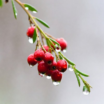 Red berries with drops in nature