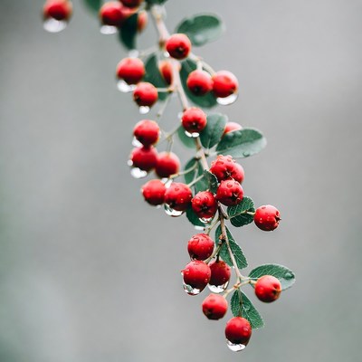 Berries with water droplets on branch