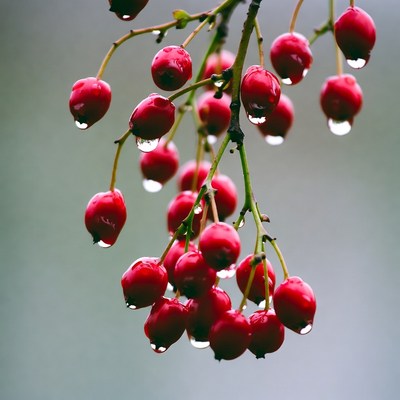 Red berries on a rainy day