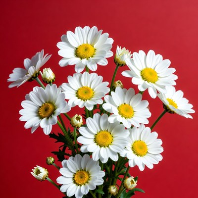 White daisies against red background