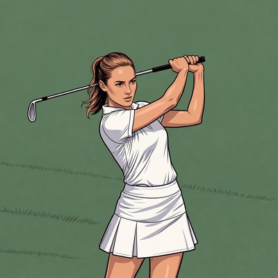 Woman golfing on a green course